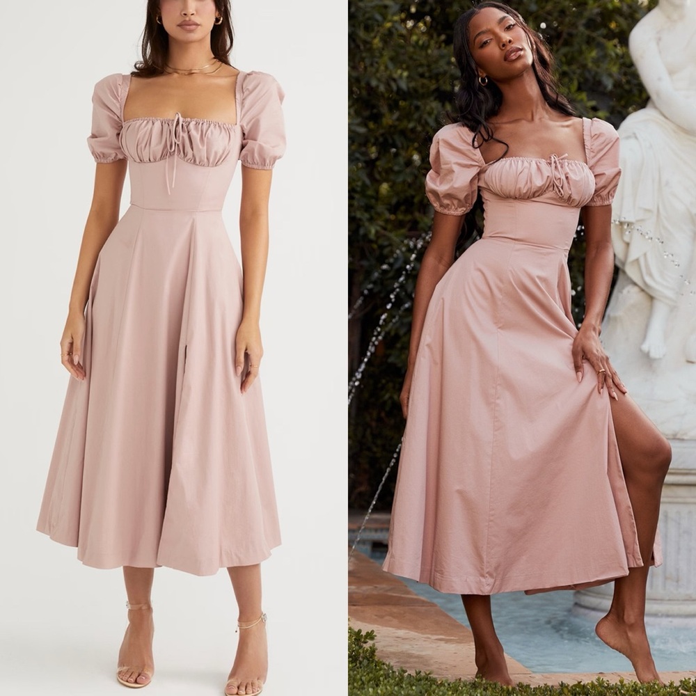 HOUSE OF CB Tallulah Blush Puff Sleeve Midi Dress L